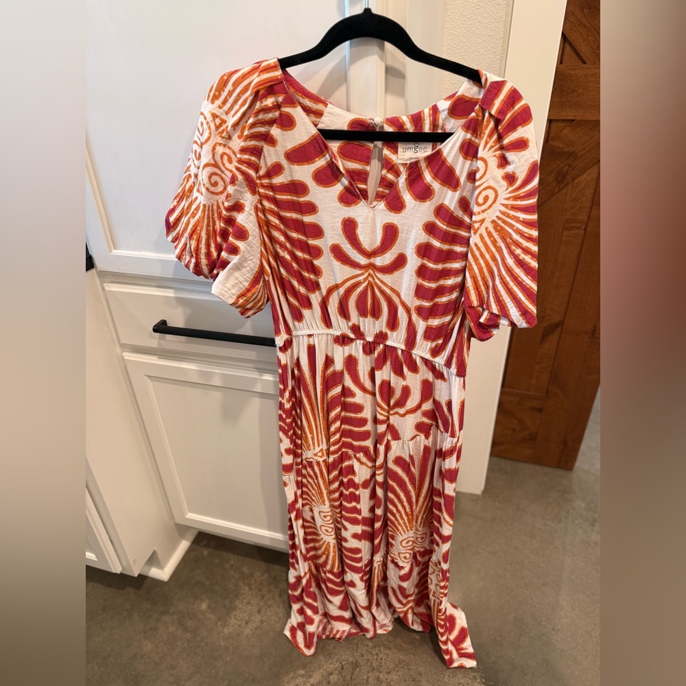 Umgee Red and Orange Patterned Midi Dress